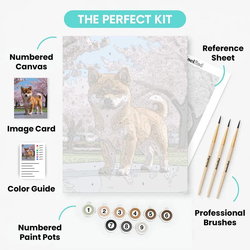 Shiba Inu Under Cherry Blossoms - Paint by Numbers Kit
