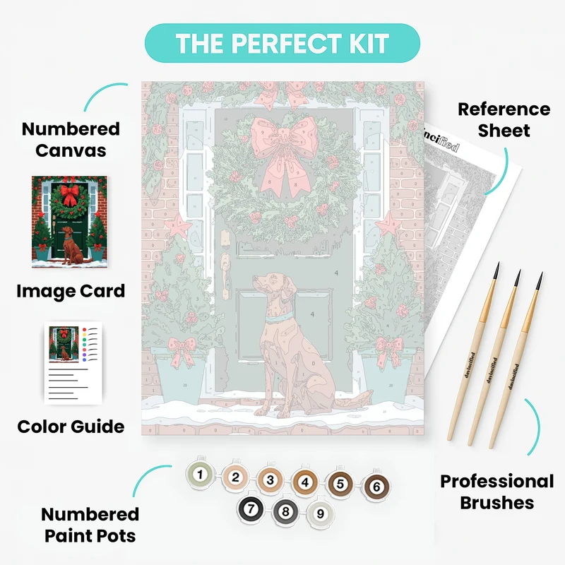 Christmas Dog at Festive Door - Paint by Numbers Kit
