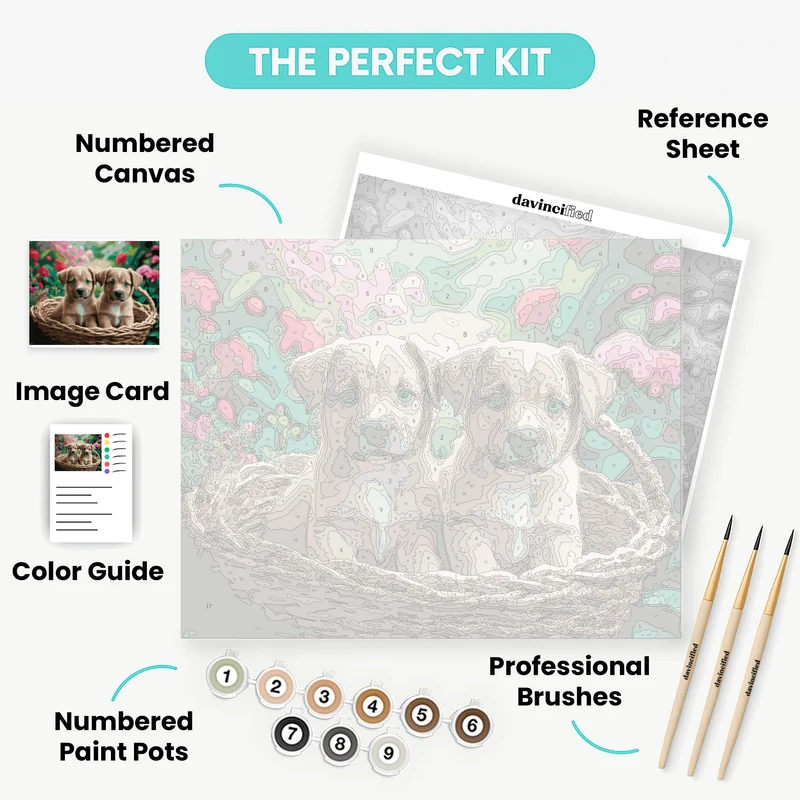 Adorable Puppies in Basket - Paint by Numbers Kit