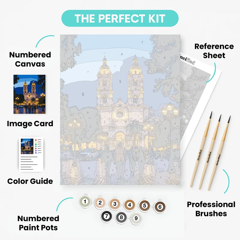 Evening Cathedral Plaza - Paint by Numbers Kit