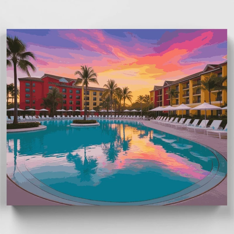 Tropical Resort Paradise at Sunset - Paint by Numbers Kit