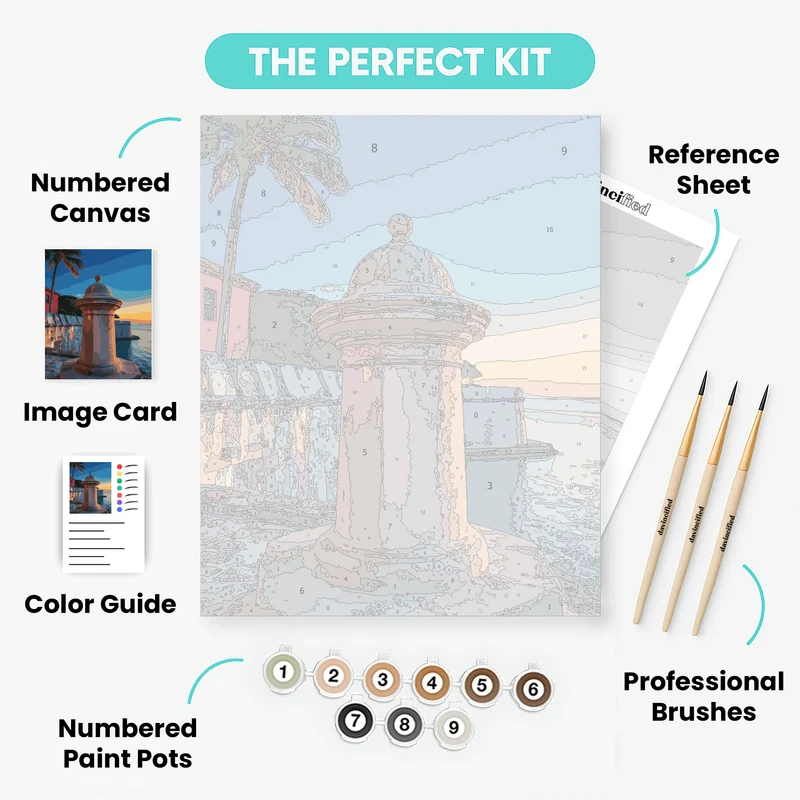 Historic Fortress Watchtower at Sunset - Paint by Numbers Kit