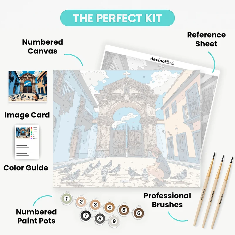 Colonial Church Square with Pigeons - Paint by Numbers Kit