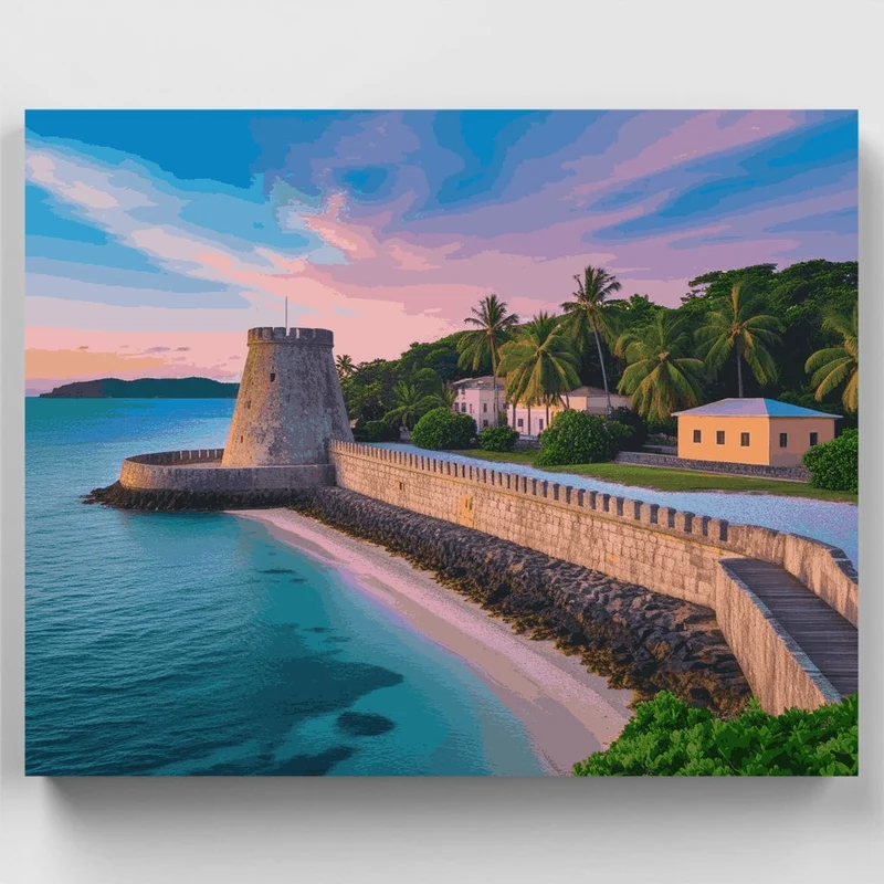 Tropical Fort at Sunset - Paint by Numbers Kit