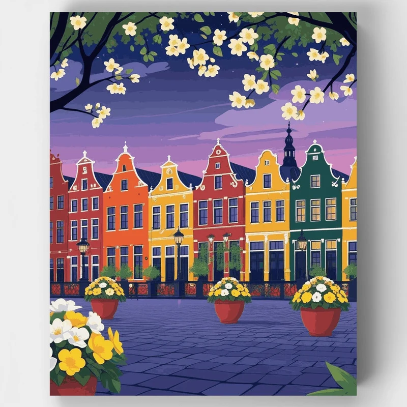 European Village Evening - Paint by Numbers Kit