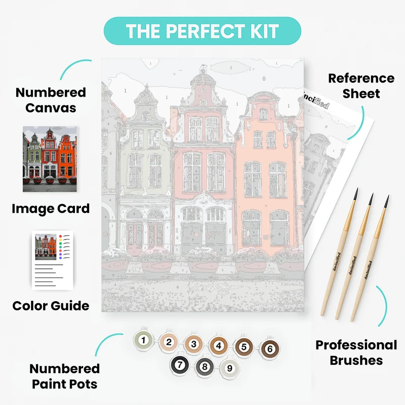 Colorful European Town Houses - Paint by Numbers Kit