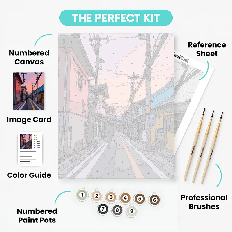Korean Street at Sunset - Paint by Numbers Kit