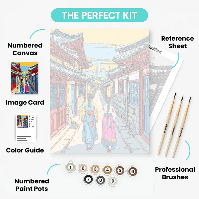 Korean Traditional Village Walk - Paint by Numbers Kit