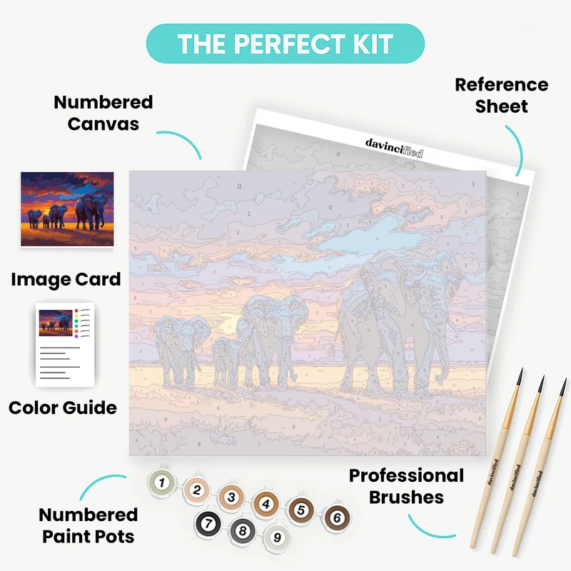 Elephant Family Safari Sunset - Paint by Numbers Kit