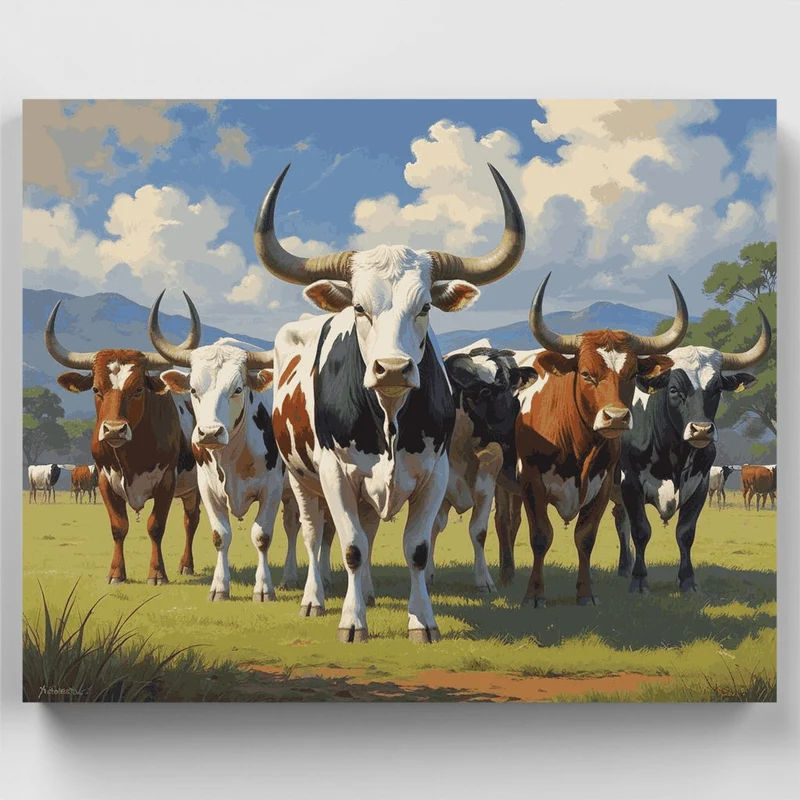 Cattle Herd in Pastoral Landscape - Paint by Numbers Kit