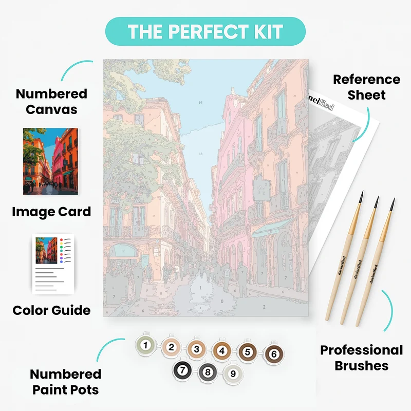 Colorful European Street Scene - Paint by Numbers Kit