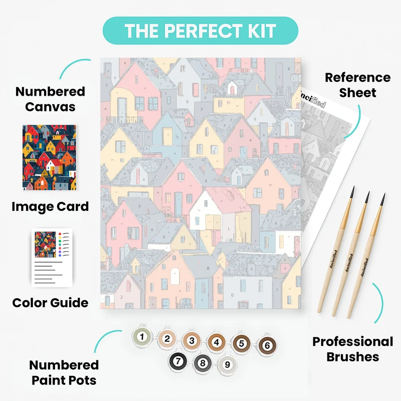 Colorful Village Houses - Paint by Numbers Kit