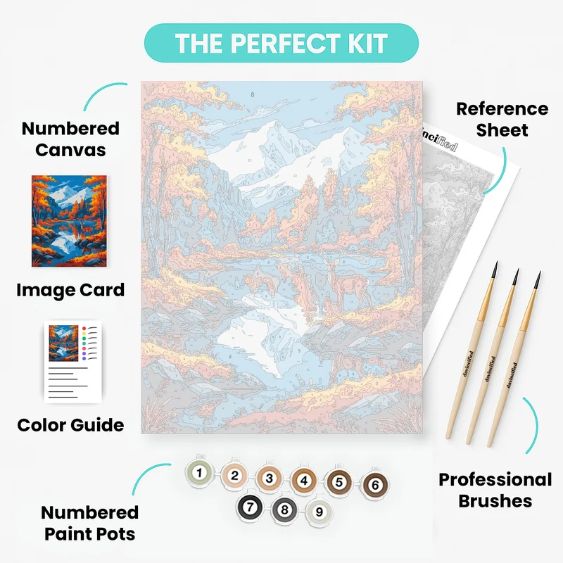 Autumn Mountain Lake with Deer - Paint by Numbers Kit
