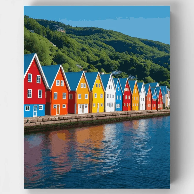 Colorful Norwegian Waterfront Houses - Paint by Numbers Kit