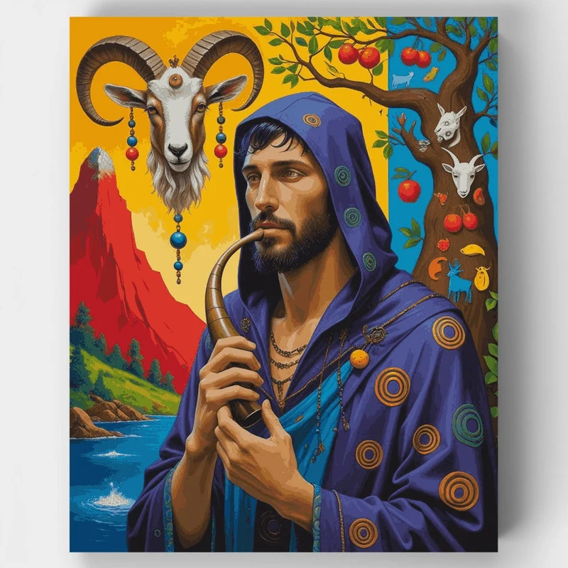 Mystical Shepherd with Sacred Ram - Paint by Numbers Kit