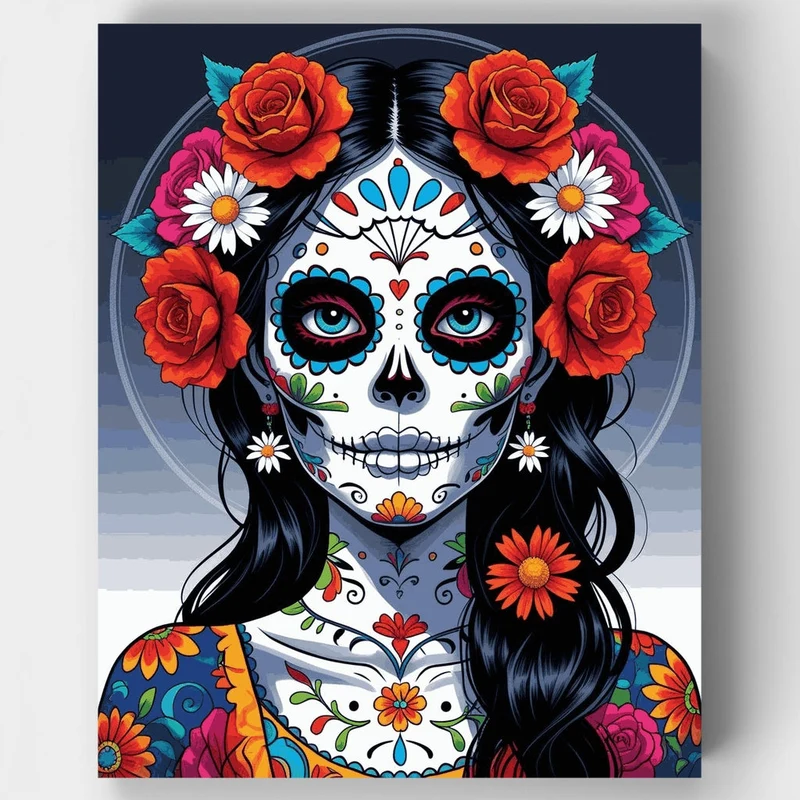 Day of the Dead Floral Crown Portrait - Paint by Numbers Kit