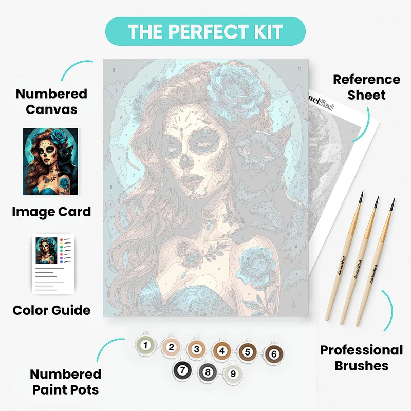 Day of the Dead Woman with Cat - Paint by Numbers Kit