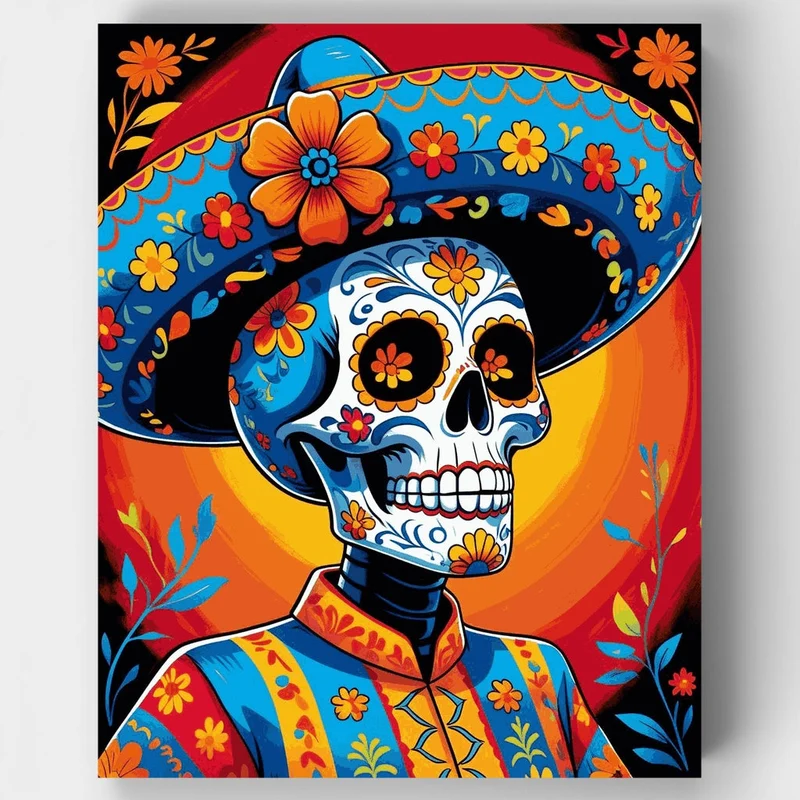Mexican Mariachi Sugar Skull - Paint by Numbers Kit