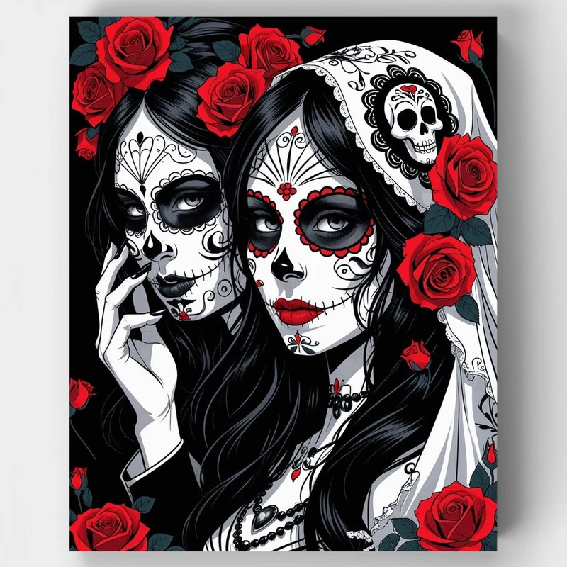 Day of the Dead Sugar Skull Sisters - Paint by Numbers Kit