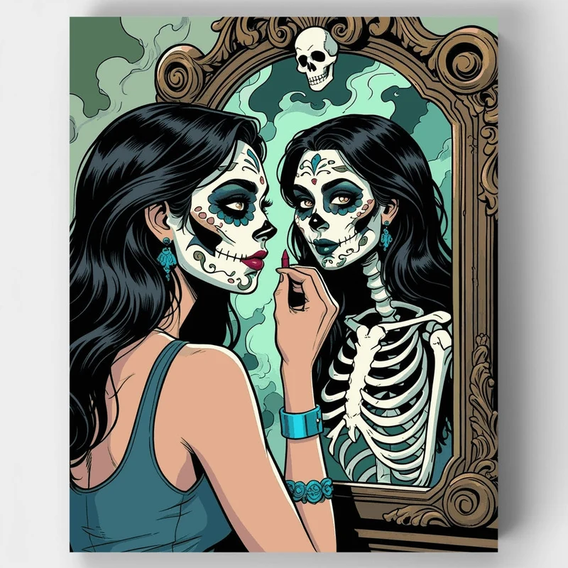 Day of the Dead Mirror Reflection - Paint by Numbers Kit