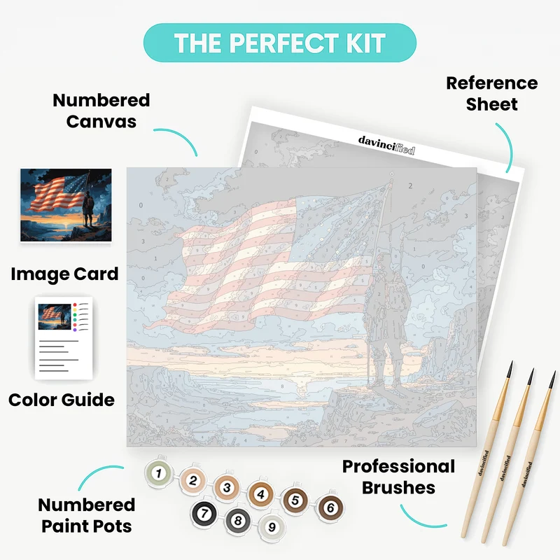 Patriotic Soldier with American Flag - Paint by Numbers Kit