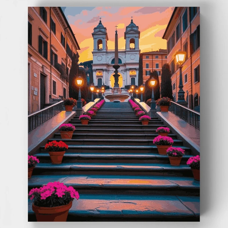 Spanish Steps at Sunset - Paint by Numbers Kit