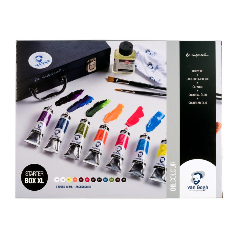 ROYAL TALENS Van Gogh Ölfarben Starter-Set XL im Holzkasten 12 x 40 ml + Zubehör