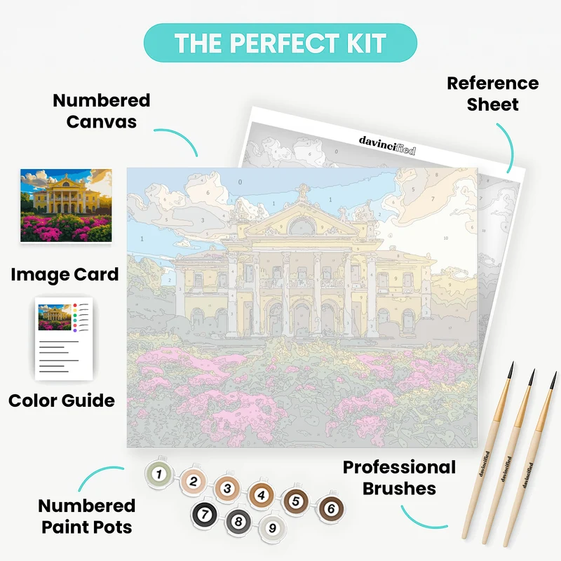 Golden Palace with Blooming Garden - Paint by Numbers Kit