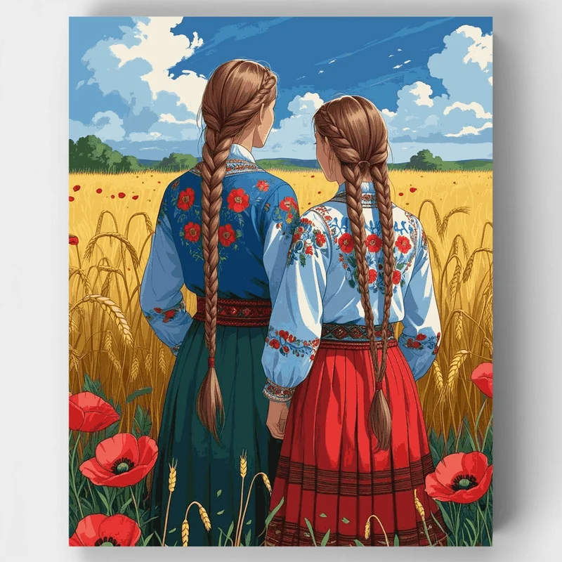Ukrainian Sisters in Traditional Dress - Paint by Numbers Kit