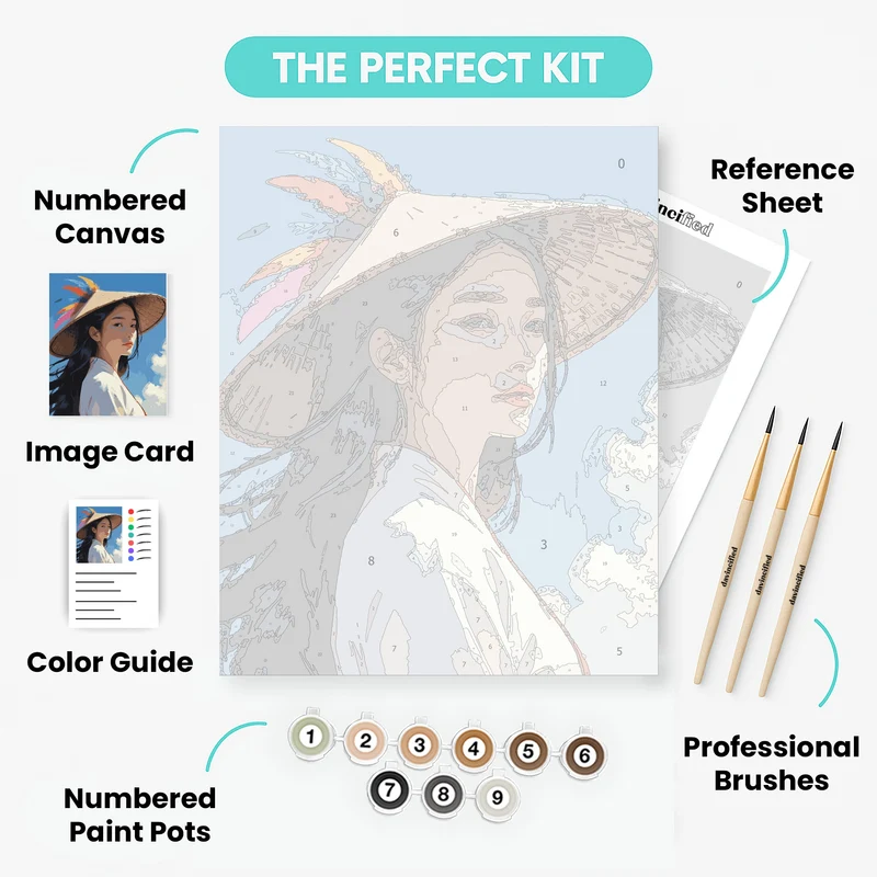 Vietnamese Woman with Traditional Hat - Paint by Numbers Kit