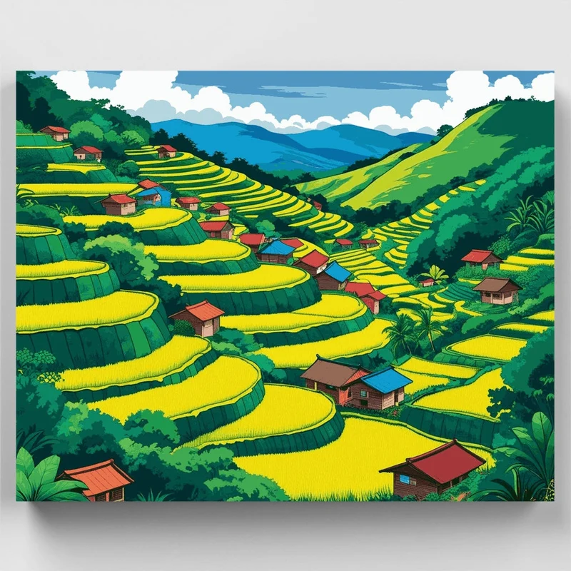 Terraced Rice Fields Village - Paint by Numbers Kit