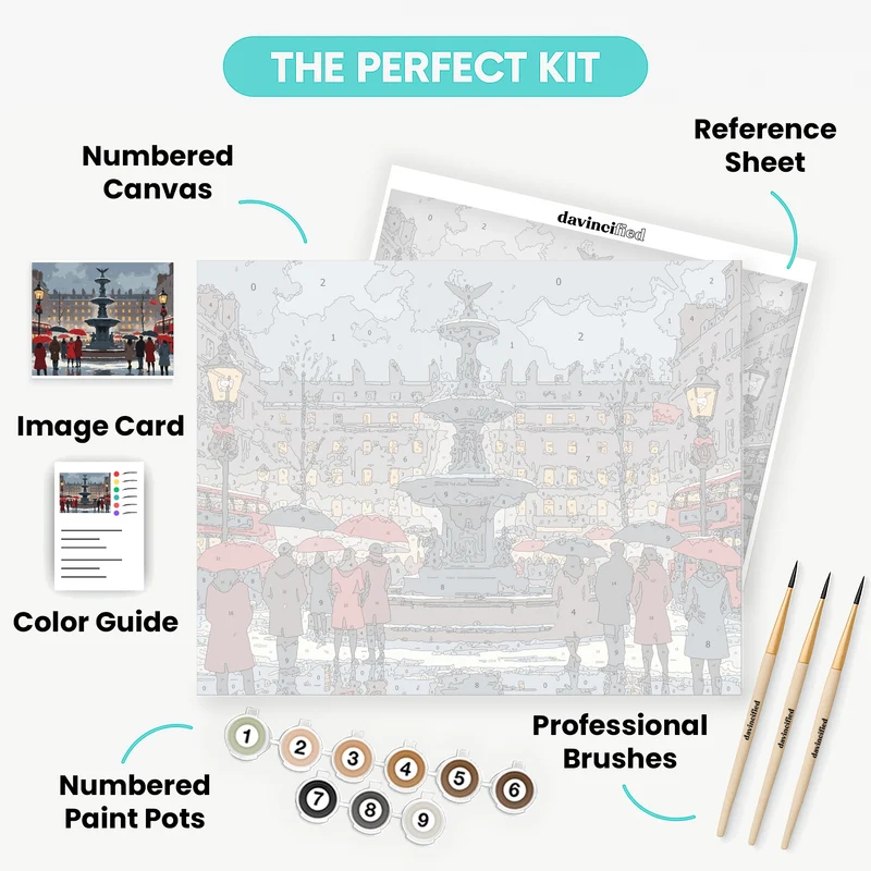 Winter City Square with Fountain - Paint by Numbers Kit