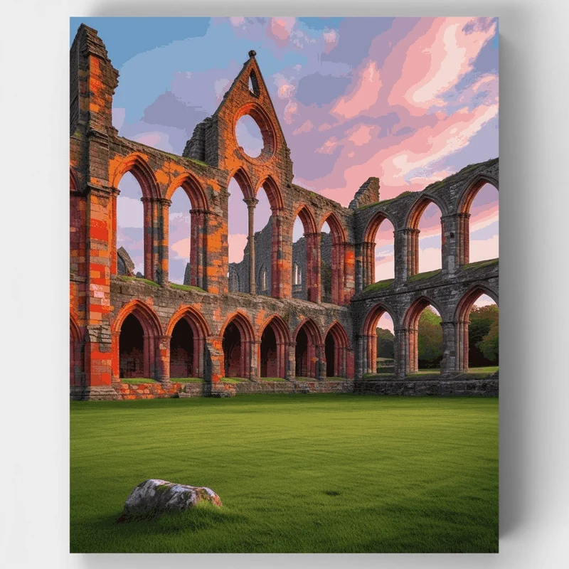 Scottish Abbey Ruins at Sunset - Paint by Numbers Kit
