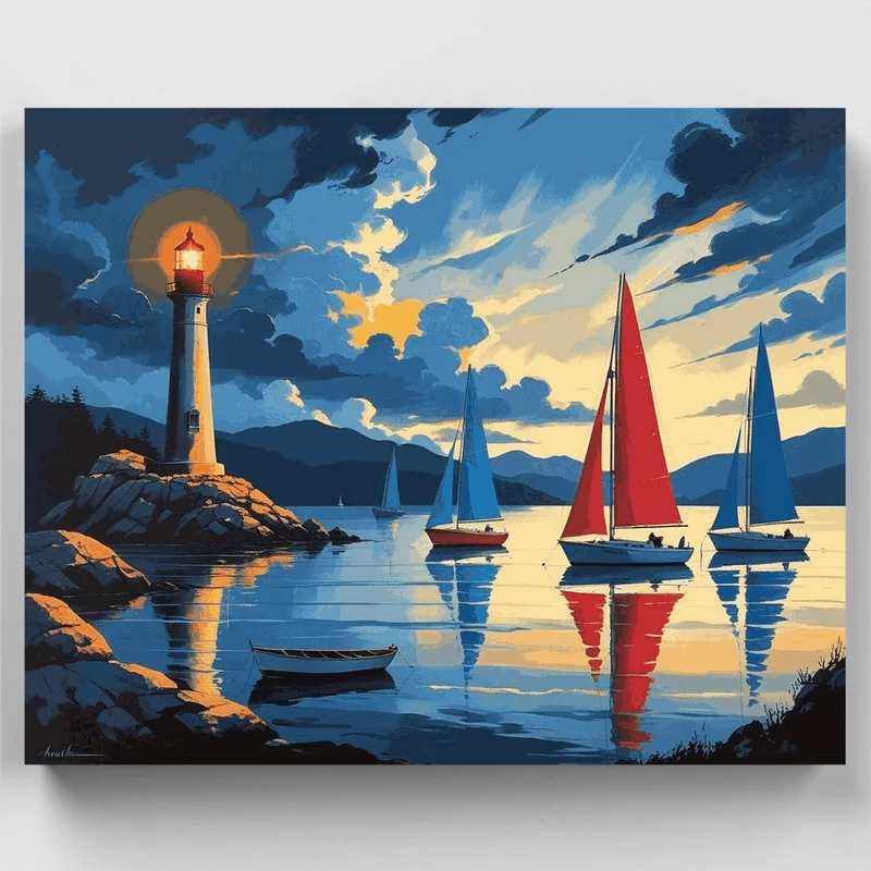 Lighthouse Harbor Sailing - Paint by Numbers Kit