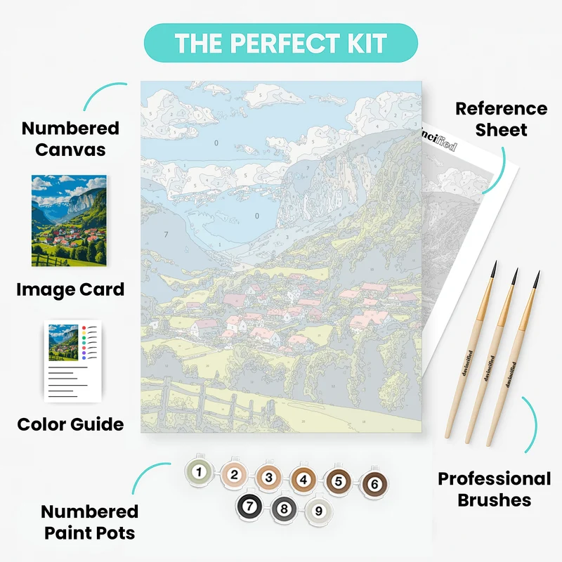Swiss Mountain Valley Village - Paint by Numbers Kit