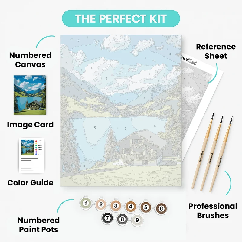 Swiss Alpine Lake Chalet - Paint by Numbers Kit