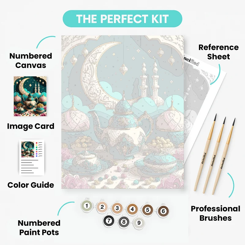 Islamic Tea Set with Crescent Moon - Paint by Numbers Kit