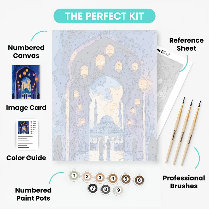 Islamic Mosque with Lanterns at Twilight - Paint by Numbers Kit