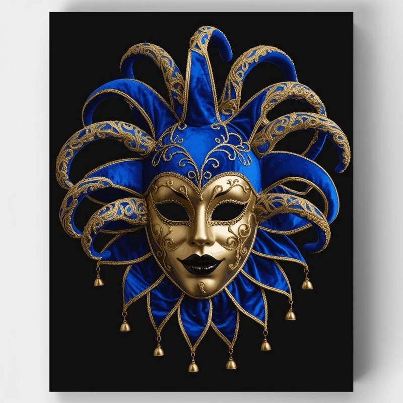 Royal Blue Venetian Carnival Mask - Paint by Numbers Kit