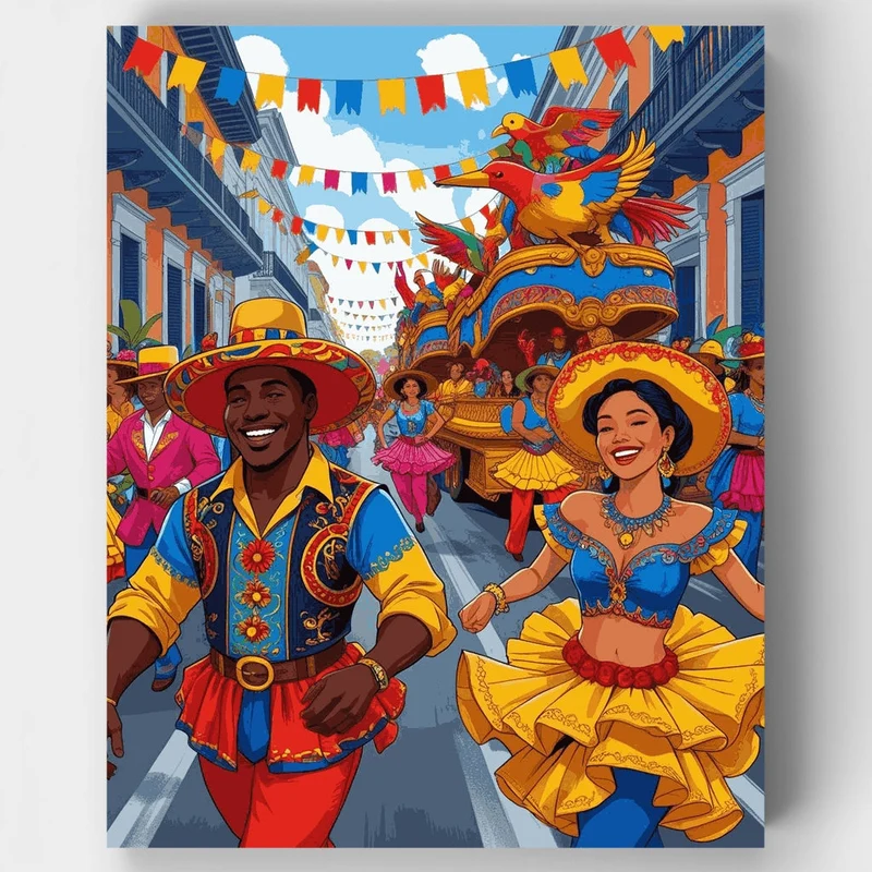 Vibrant Carnival Street Festival - Paint by Numbers Kit