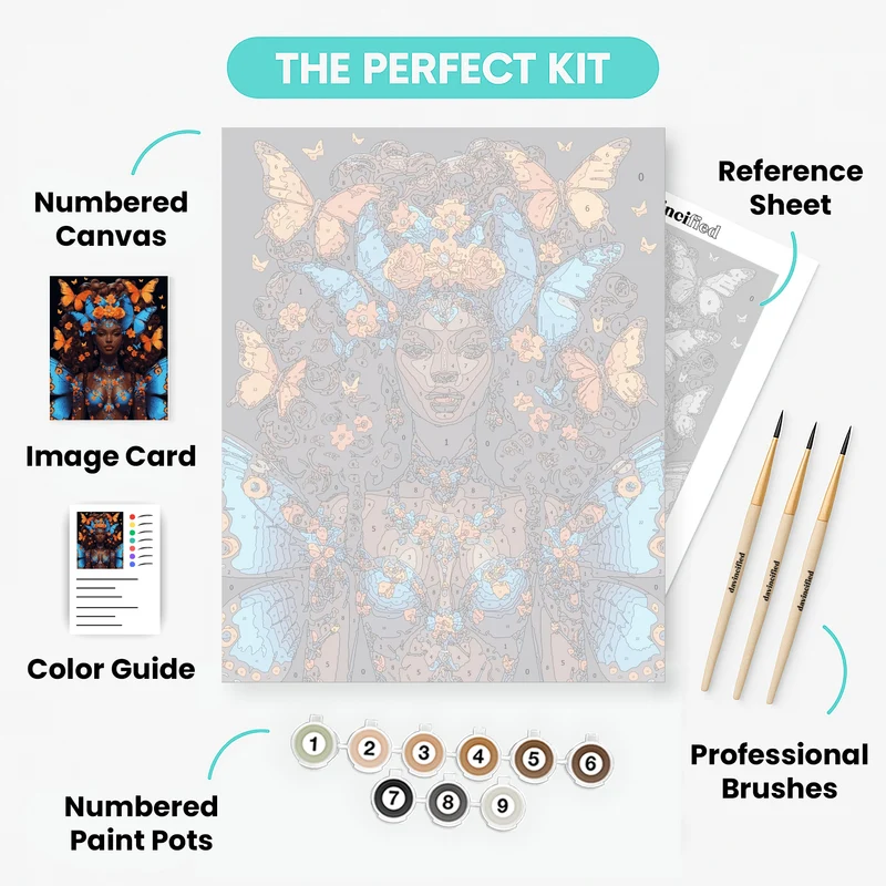 Butterfly Goddess with Orange and Blue Wings - Paint by Numbers Kit