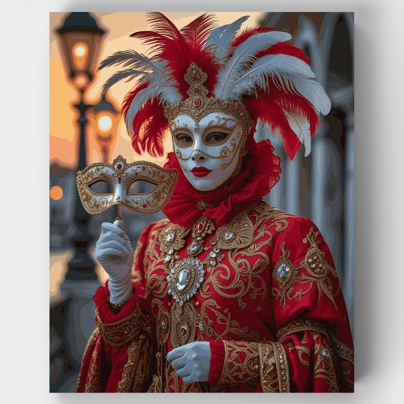 Elegant Red Venetian Carnival Performer - Paint by Numbers Kit