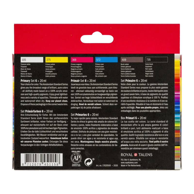 ROYAL TALENS Amsterdam set akrilnih barv Primary 6 x 20 ml