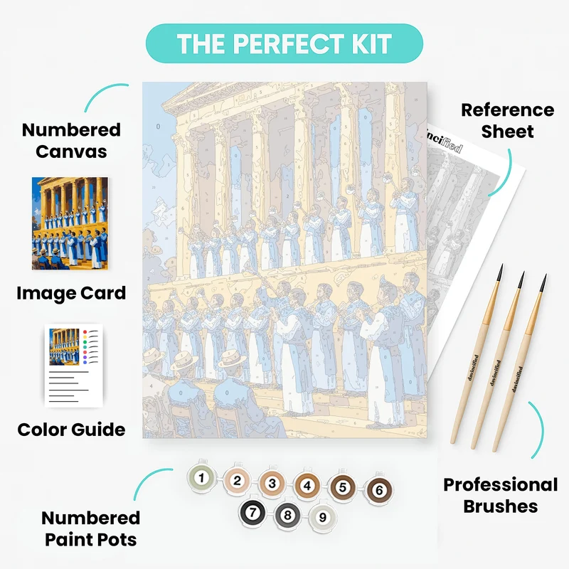 Temple Musicians with Silver Trumpets - Paint by Numbers Kit