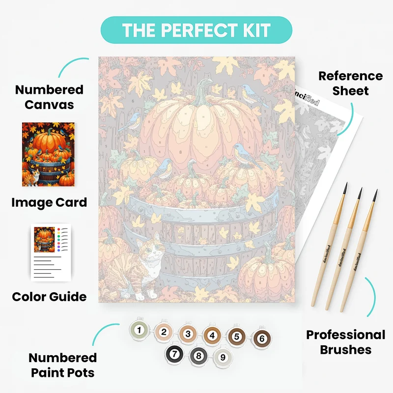Autumn Harvest with Pumpkins and Cat - Paint by Numbers Kit