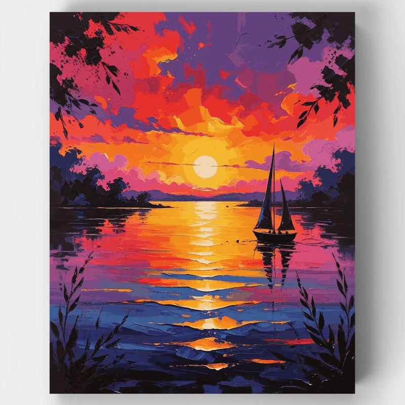 Vibrant Sunset Sailboat - Paint by Numbers Kit