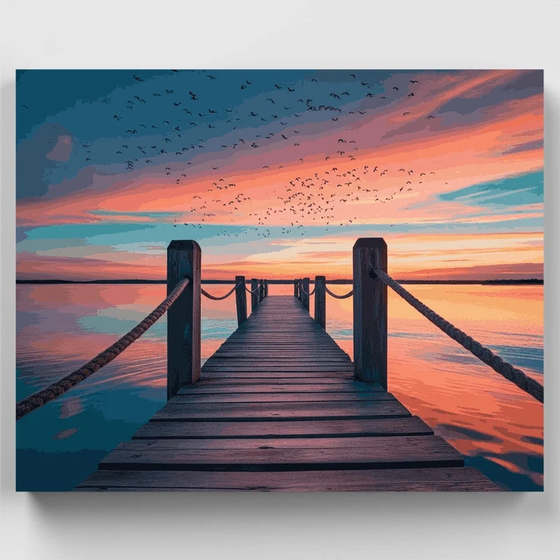 Sunset Pier with Birds - Paint by Numbers Kit