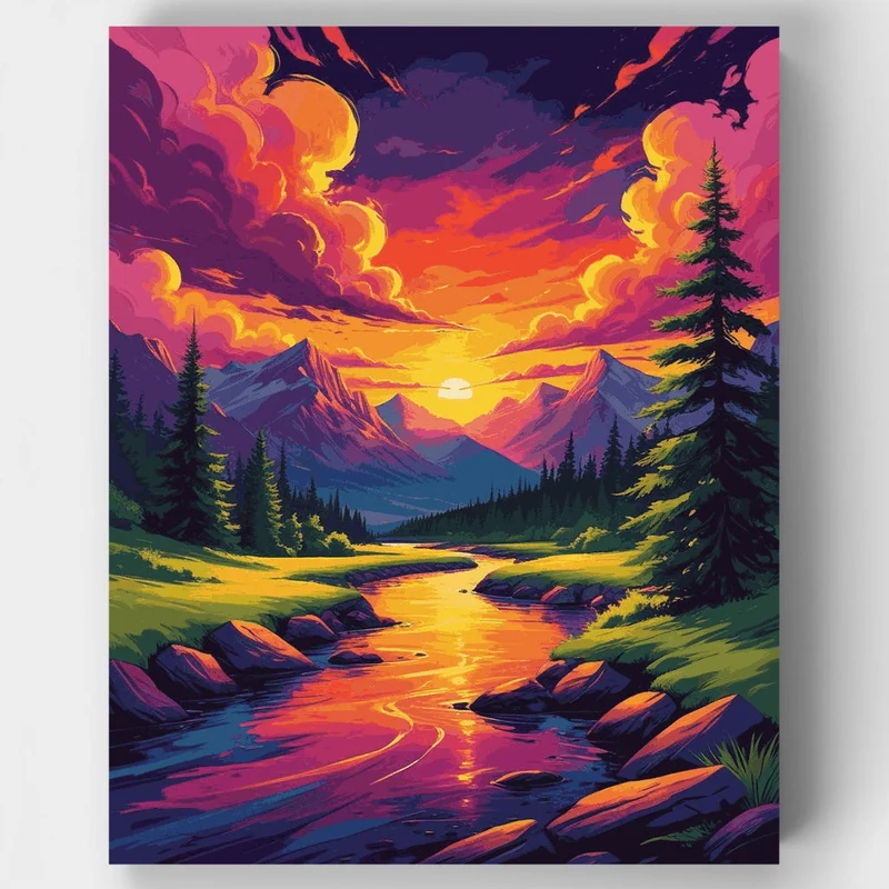 Mountain Sunset River - Paint by Numbers Kit