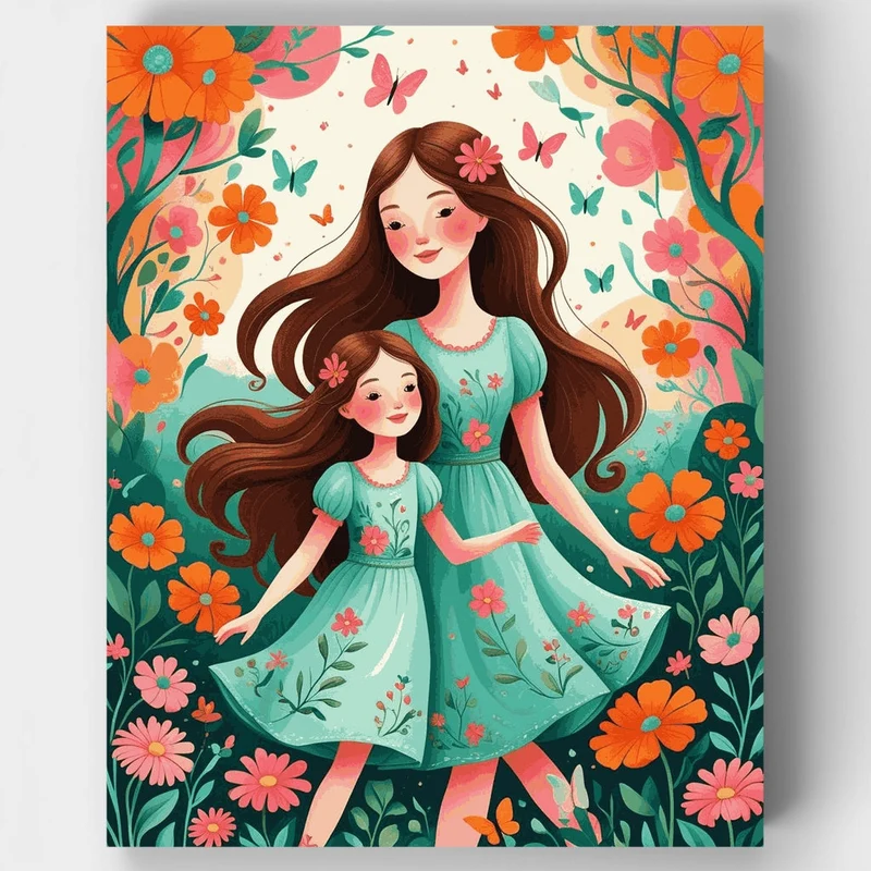 Mother and Daughter Spring Garden - Paint by Numbers Kit