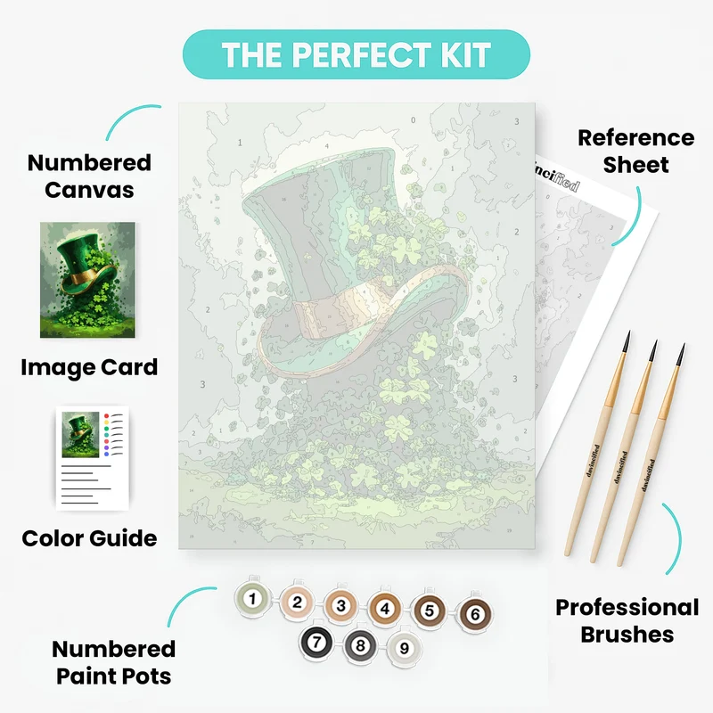 Leprechaun's Lucky Hat with Shamrocks - Paint by Numbers Kit